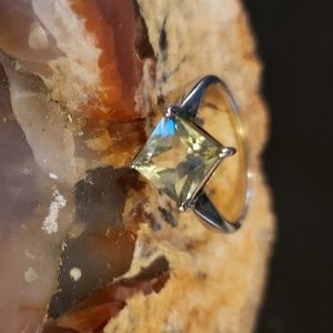 Prasiolite solitaire silver ring